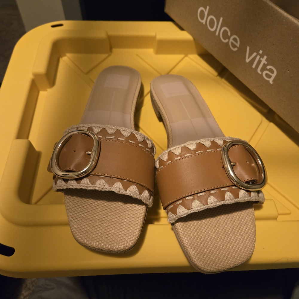 Dolce Vita Tan and Cream Buckle Sandals